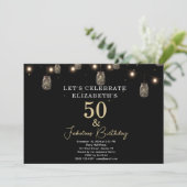 50 en Fabulous Black met String Lights Kaart (Staand voorkant)