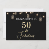 50 en Fabulous Black met String Lights Kaart (Achterkant)