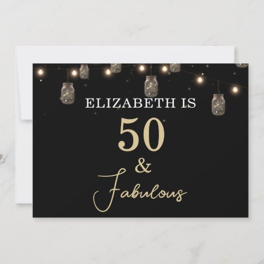 50 en Fabulous Black met String Lights Kaart (Achterkant)