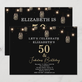 50 en Fabulous Black met String Lights Kaart