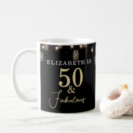 50 en Fabulous Black met String Lights Koffiemok