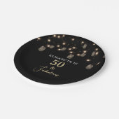 50 en Fabulous Black met String Lights Papieren Bordje (Gekanteld)
