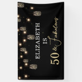 50 en Fabulous Black met String Lights Spandoek (Verticaal)
