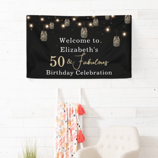 50 en Fabulous Black met String Lights Spandoek (Insitu)