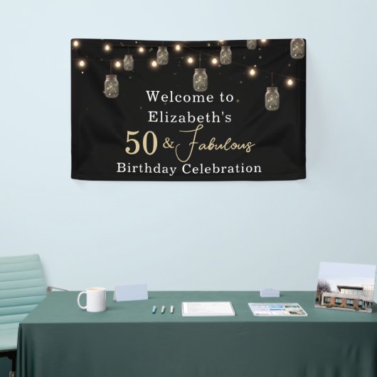 50 en Fabulous Black met String Lights Spandoek (Beurs)
