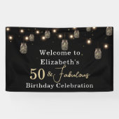 50 en Fabulous Black met String Lights Spandoek (Horizontaal)