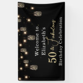 50 en Fabulous Black met String Lights Spandoek (Verticaal)