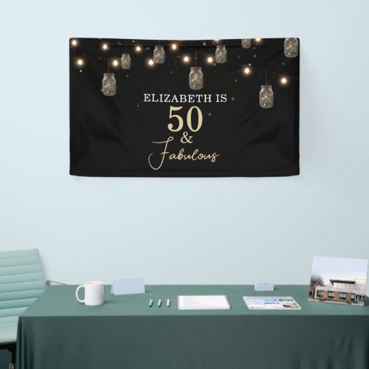 50 en Fabulous Black met String Lights Spandoek (Beurs)