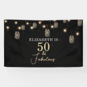 50 en Fabulous Black met String Lights Spandoek (Horizontaal)