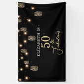 50 en Fabulous Black met String Lights Spandoek (Verticaal)