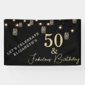 50 en Fabulous Black met String Lights Spandoek (Horizontaal)