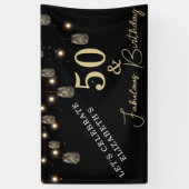 50 en Fabulous Black met String Lights Spandoek (Verticaal)