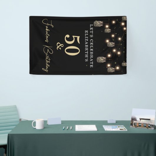 50 en Fabulous Black met String Lights Spandoek (Beurs)