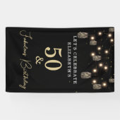 50 en Fabulous Black met String Lights Spandoek (Horizontaal)