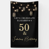 50 en Fabulous Black met String Lights Spandoek (Verticaal)