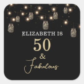 50 en Fabulous Black met String Lights Vierkante Sticker (Voorkant)