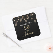 50 en Fabulous Black met String Lights Vierkante Sticker (Envelop)