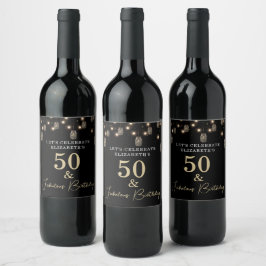 50 en Fabulous Black met String Lights Wijn Etiket