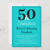 50 en Fabulous Black op Turquoise Blue Kaart (Voorkant)
