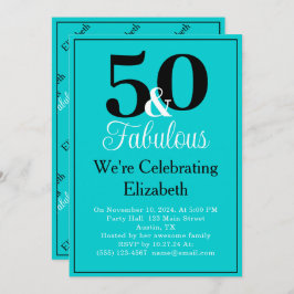 50 en Fabulous Black op Turquoise Blue Kaart
