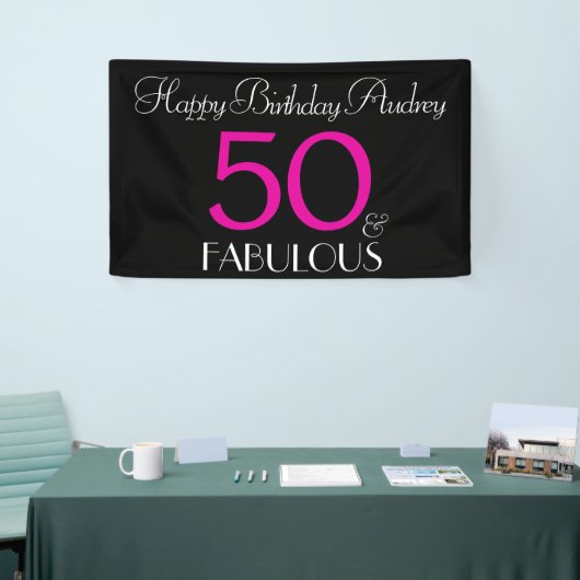 50 en Fabulous Black Pink Custom Birthday Spandoek (Beurs)