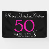 50 en Fabulous Black Pink Custom Birthday Spandoek (Horizontaal)