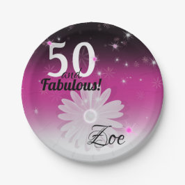 50 en Fabulous black, roze en wit met sterren Papieren Bordje