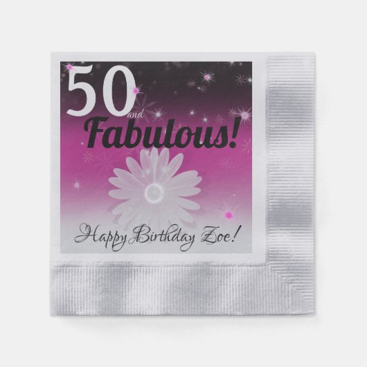 50 en Fabulous black, roze en wit met sterren Servet (Voorkant)