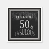 50 en Fabulous Black Silver Glitter Verjaardag Servet (Voorkant)