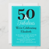 50 en Fabulous Black Turquoise Blue White Border Kaart (Voorkant)