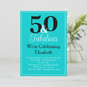 50 en Fabulous Black Turquoise Blue White Border Kaart (Staand voorkant)
