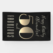 50 en Fabulous Black Typography 50ste verjaardag Spandoek (Horizontaal)