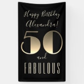 50 en Fabulous Black Typography 50ste verjaardag Spandoek (Verticaal)