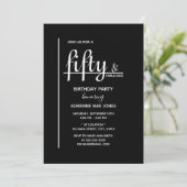 50 en FABULOUS Black White 50th Birthday Party Kaart (Staand voorkant)