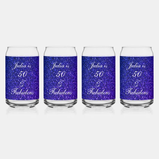 50 En Fabulous Blauw Glitter Verjaardagscadeau Set Blikvorm Glas (Achterkant)