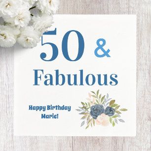 50 en Fabulous Blauwe Typografie Verjaardagsfeestj Servet