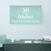 50 en Fabulous Blauwgroen Glitter 50th Birthday Ba Spandoek (Beurs)