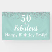 50 en Fabulous Blauwgroen Glitter 50th Birthday Ba Spandoek (Horizontaal)