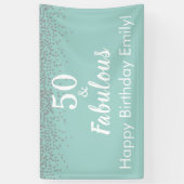 50 en Fabulous Blauwgroen Glitter 50th Birthday Ba Spandoek (Verticaal)