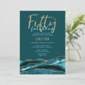50 en Fabulous Blauwgroen Gold Agate 50e verjaarda Kaart (Staand voorkant)