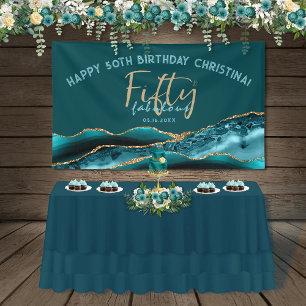 50 en Fabulous Blauwgroen Gold Agate 50th Birthday Spandoek