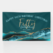 50 en Fabulous Blauwgroen Gold Agate 50th Birthday Spandoek (Horizontaal)