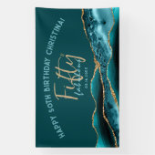 50 en Fabulous Blauwgroen Gold Agate 50th Birthday Spandoek (Verticaal)