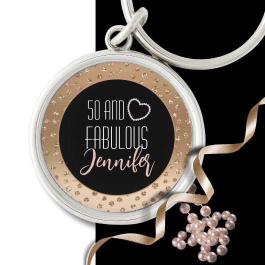 50 en Fabulous Bling Fancy 50th Gold Black Blush Sleutelhanger