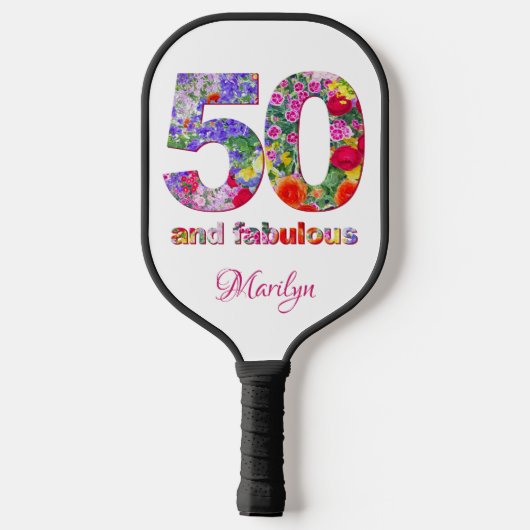 50 en fabulous bloemenverjaardag pickle ball paddl pickleball paddle (Achterkant)