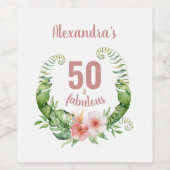 50 en fabulous blos roze modern gepersonaliseerd wijn etiket (Enkel label)