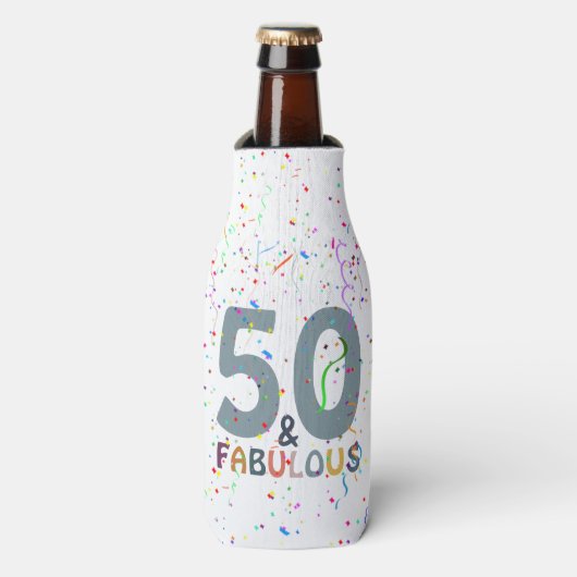 50- en Fabulous Blue Confetti Birthday Celebration Flesjeskoeler (Fles Voorkant)