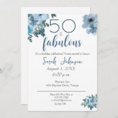 50 en Fabulous Blue Floral Elegant Waterverf Kaart (Voorkant / Achterkant)