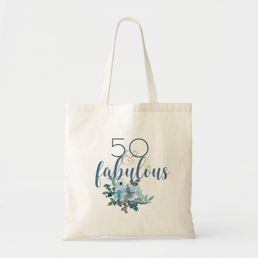 50 en Fabulous Blue Floral Elegant Waterverf Tote Bag (Voorkant)