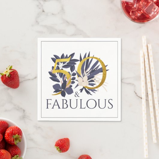 50 en Fabulous Blue Gold Luxury Floral Birthday Servet (Insitu)